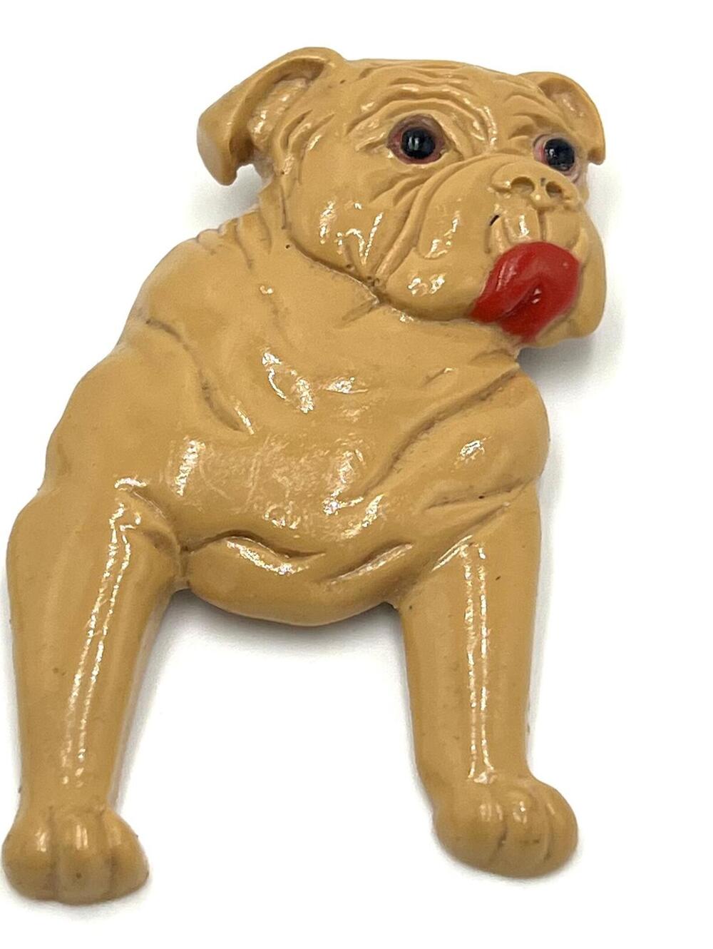 Vintage Brown and Red Lucite Bulldog Brooch & Pin